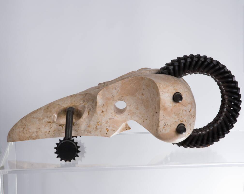 Michael Königer, Vogel-Dragster, 2017, Auerkalk, 80 x 36 x 33 cm