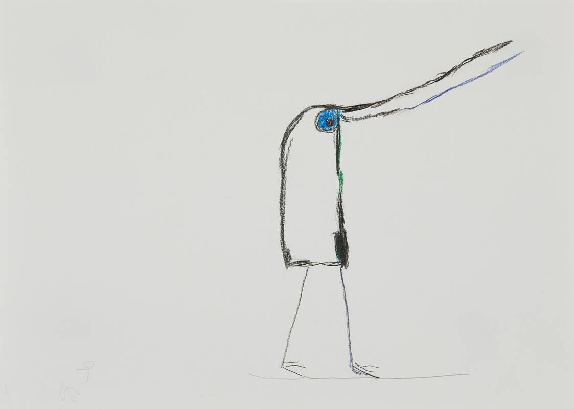Beate Blumenstingl, Vogel I, 2025,Kohle, Bleistift, Buntstift auf Papier, 25 x 25cm